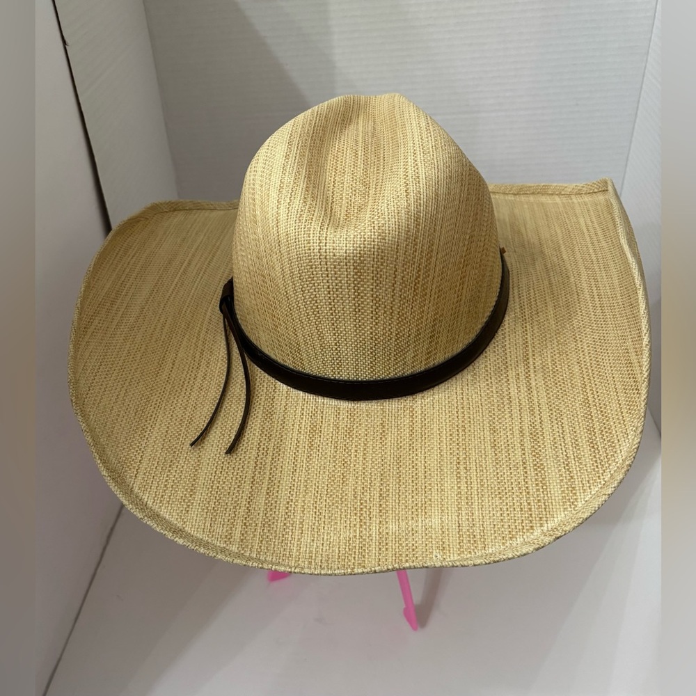 Men’s Handmade Straw Cowboy Hat with Faux Leather Detail size 5/58 Western Rodeo